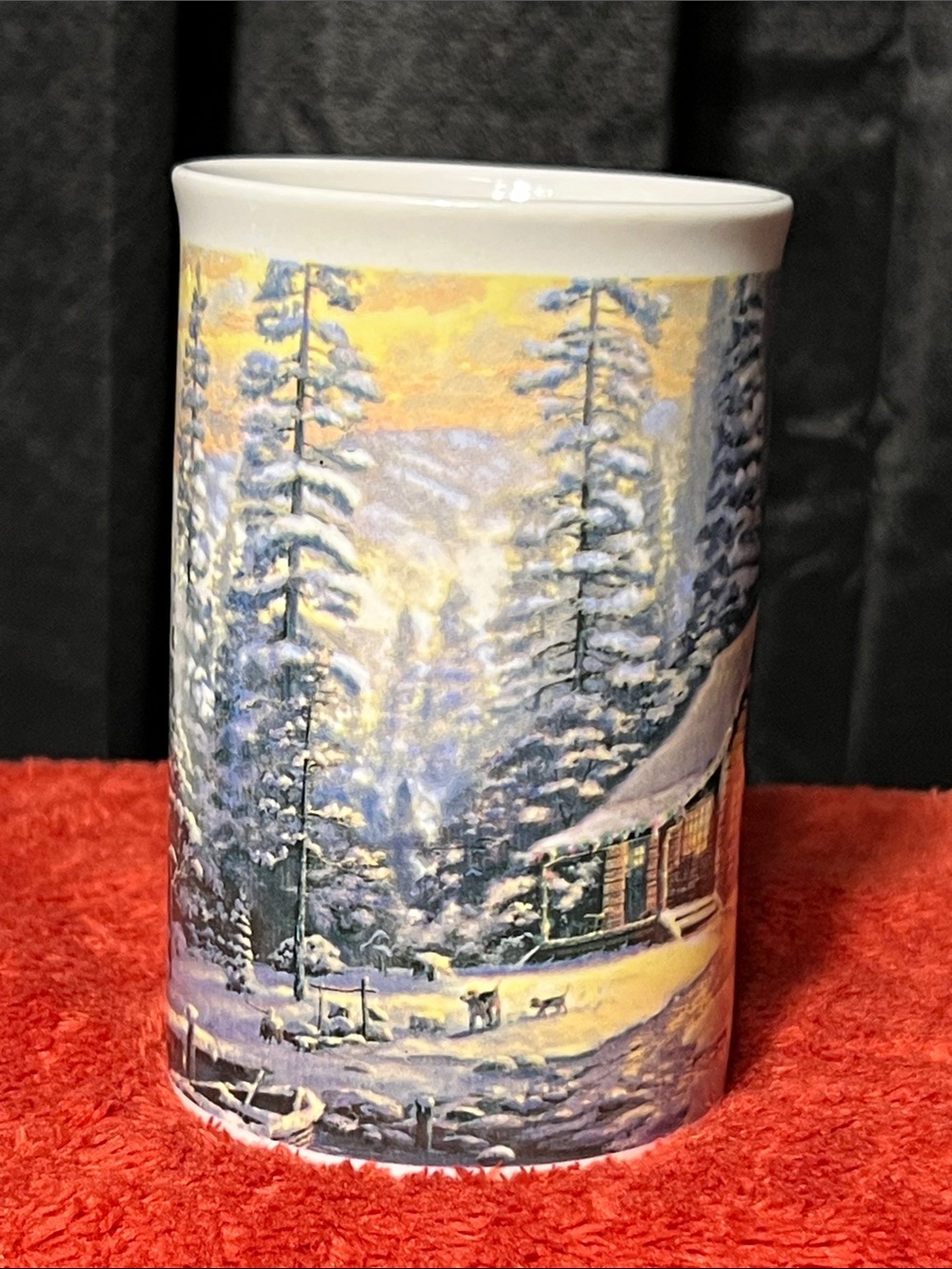 Thomas Kinkade โChristmas Retreatโ Winter Cabin Scenic Ceramic Mug. 2008